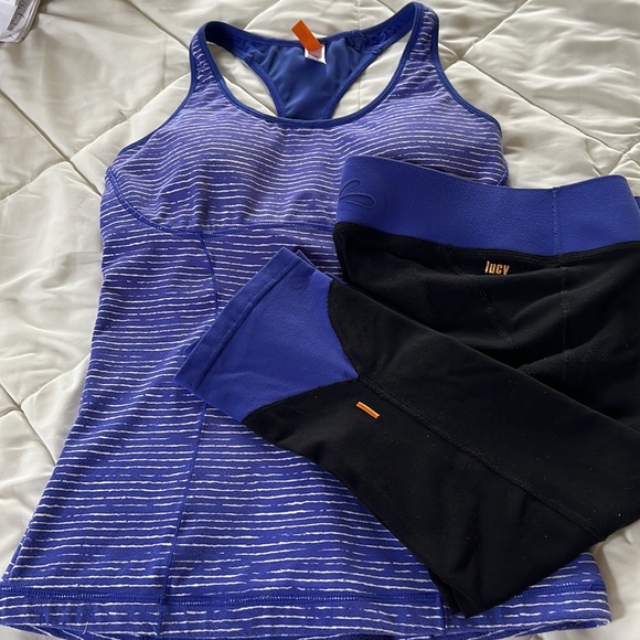 LUCY brand bluish purple 2pc set tank top and cropped legging gym attire sizeS/M - Picture 2 of 16